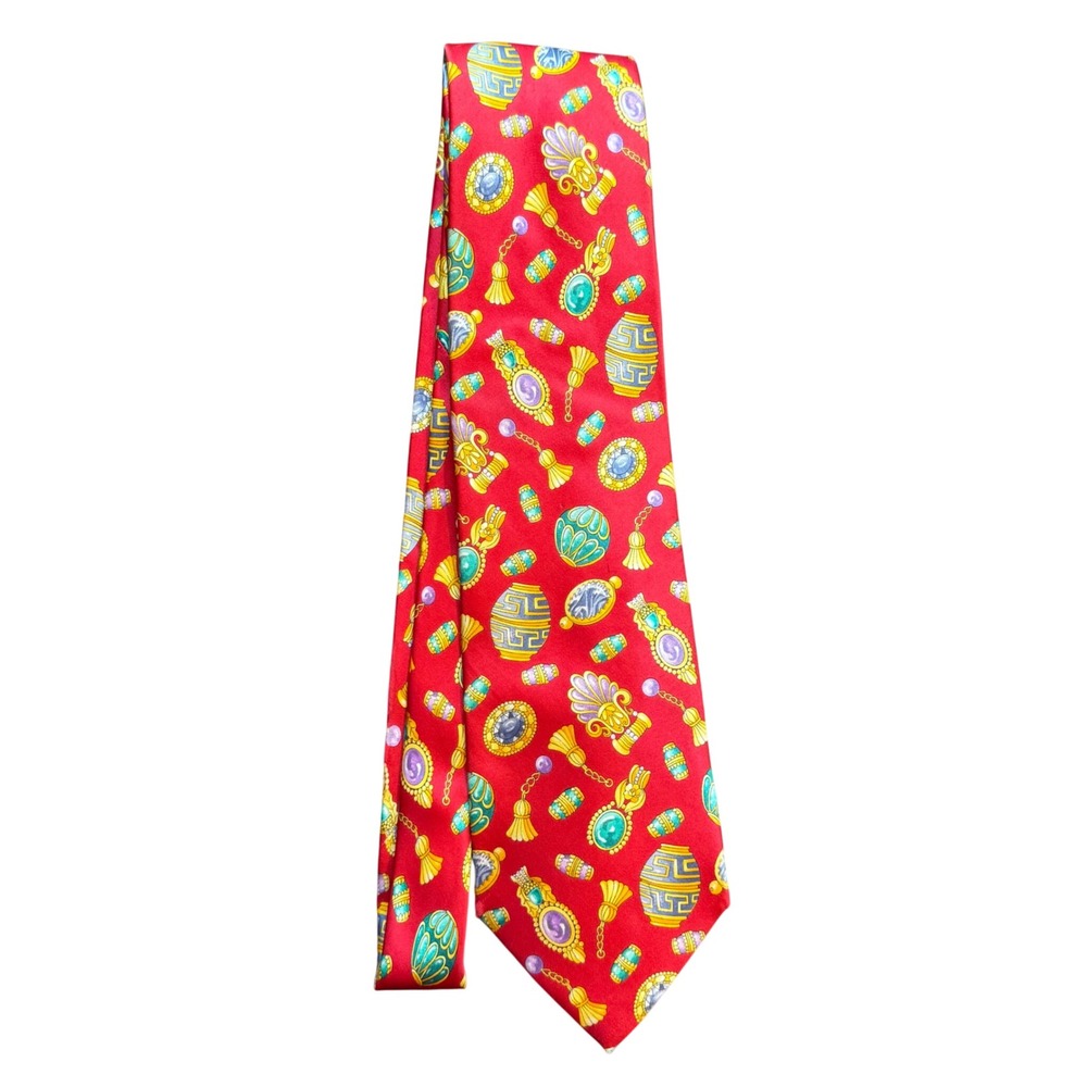 Leonard Paris Tie OS Silk Novelty Jewelry Print Red Made in Italy Dessin 164